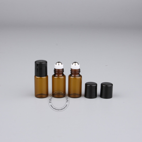 High Quality 3ml/3cc Glass Roll-on Bottle With Black Lid, Amber Mini Essential Oil Bottles, Perfume Sample Packaging 50pcs/lot