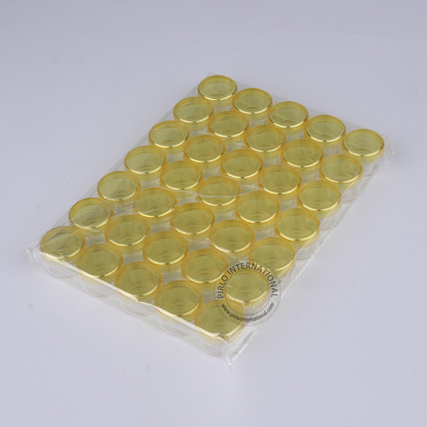 Free Shipping 35 x 5g Yellow Lid Plastic Cream Jar Mini Empty PS Sample Containers For Powder,Nail Art Cosmetic Storage Pot Box