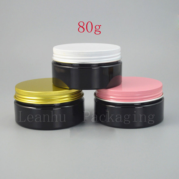 Black Plastic Makeup Packing Container,Refillable Clean Aluminum Screw Cap PET Seal Pot,80CC Homemade Empty Cosmetic Containers