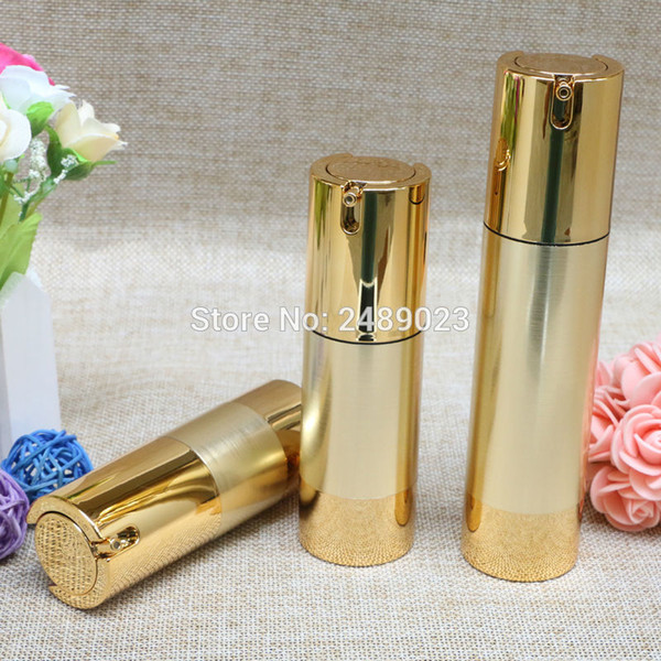 Gold Wire-drawing Empty Cosmetic Airless Bottle Portable Refillable Pump Dispenser Bottles For Travel Lotion 100pcs/lot 30ml