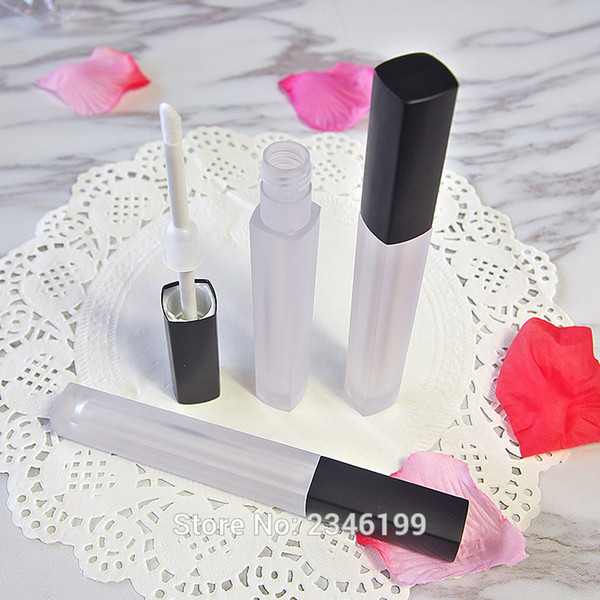 5ML 50pcs/lot DIY Square Matte Clear Lip Gloss Tube, Plastic Empty Liquid Lipstick Contaienr, Lip Gloss Refillable Frosted Tube
