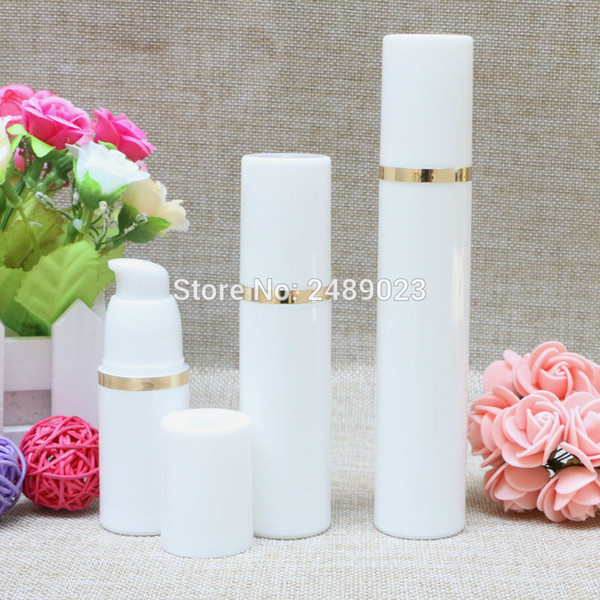 50ml White Airless Vacuum Pump Lotion Bottle With Gold Line Used For Cosmetic Container Refillable Bottles 100pcs/lot