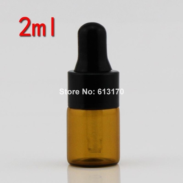 100pcs 2ML Brown Glass Bottles, 2CC Empty dropper bottle Black Rubber Glass Vial,Essential Oil bottles Cosmetic Makeup container
