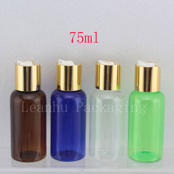 75ml X 30 empty round cosmetic plastic PET blue Bottle container aluminum disc top cap,liquid soap lotion bottles gold cap