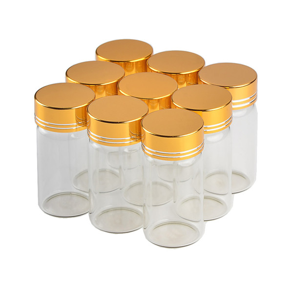 30*60mm 24pcs 25ml Glass Bottles Aluminium Screw Golden Cap Empty Transparent Clear Liquid Gift Container Wishing Bottle Jars