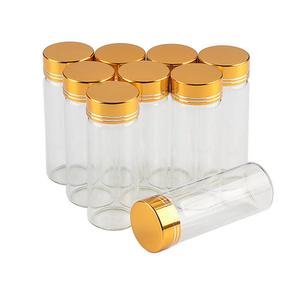 30*80mm 12pcs 40ml Glass Bottles Aluminium Screw Golden Cap Empty Transparent Clear Liquid Gift Container Wishing Bottle Jars