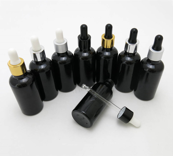 20 x 50ml Black Boston Round Glass Dropper Bottle 50cc shining Black Glass Container Glass Essential Oil Bottle With Dropper
