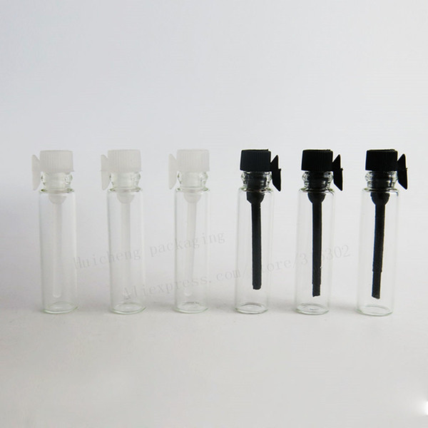 100 x 1ml mini glass perfume bottle Small parfume sample vials tester trial Perfume bottle Clear Black Stoppers
