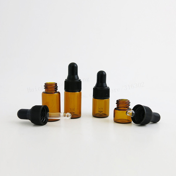 100 x Top Quality 1ml 2ml 3ml Mini Cute Amber Small Glass Dropper Bottles Jars Essential Oil Perfume tiny portable bottles Vials