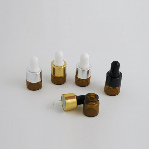 500 x 1ML Amber Small Glass Dropper Bottles For Essential Oil 1CC Perfume tiny portable bottles Mini Perfume Drop Vials