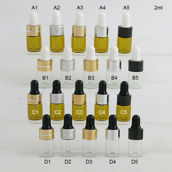 100 x 2ml Mini Cute Clear Amber Glass Dropper Bottle Jars Vials With Pipette For Cosmetic Perfume Essential Oil Bottles