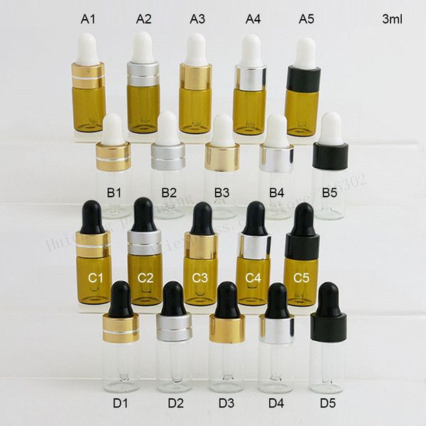 500 x 3ml Small Clear Amber Glass Dropper Bottle Transparent Glass Vial With Pipette Dropper for Essentialoil Use