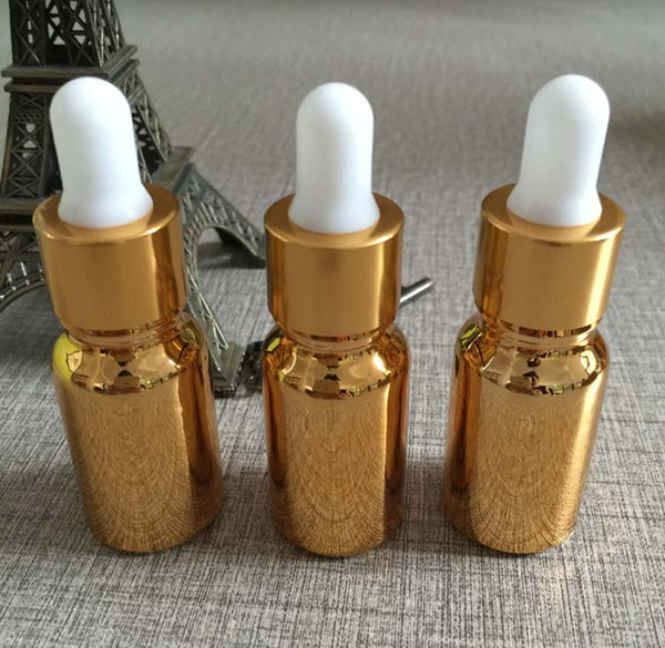 empty 50pcs 10ml High temperature gold plated glass dropper container for essentical oil, glass 10ml gold bottle wholesale