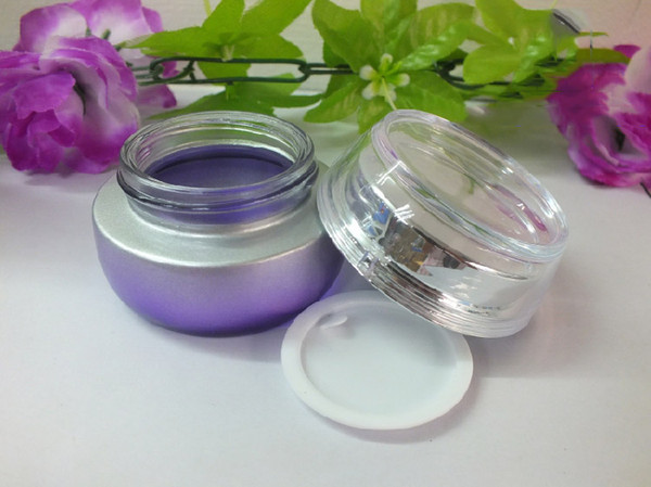 100pcs 30G high-end cosmetics jar , 1 ounce purple glass empty Cream jar , 30 g purple glass cosmetic jar with silver cap