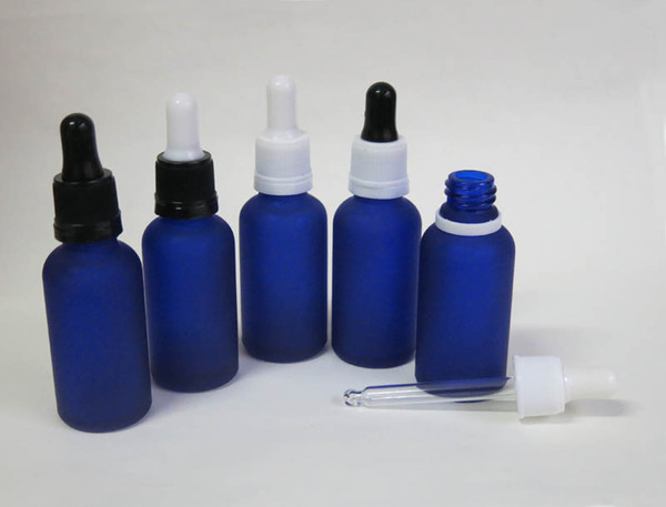 wholesale 100pcs 30ml frost blue glass essential oil bottle with dropper, cosmetic packaging, 30ml glass dropper glass bottle