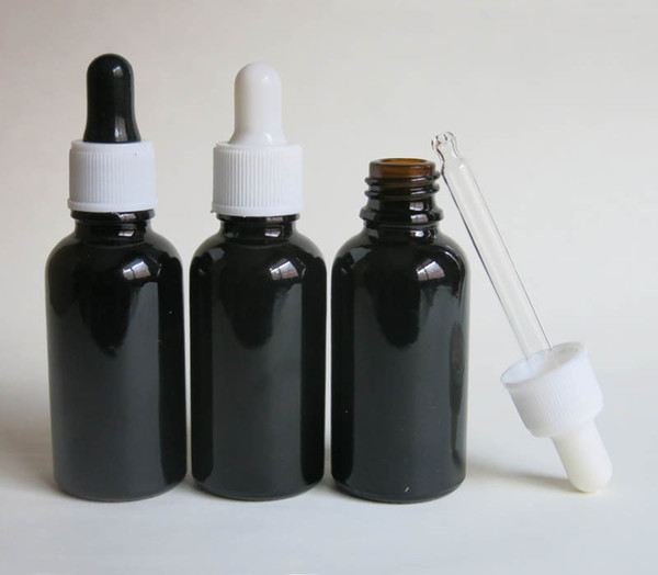 wholesale 100pcs/lot 30ml empty black glass essential oil bottle with dropper, empty 30 ml black glass dropper bottle wholesale