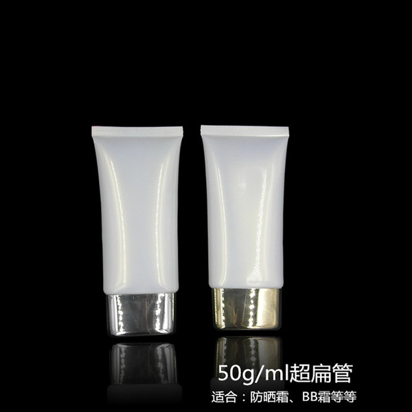 50pcs wholesale 50ML Sunscreen soft Tube , 50G white Cream Tube with silver or gold flat lid, empty 50 ml eye cream container