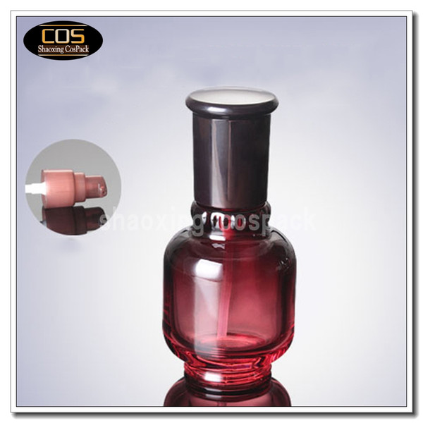 100pcs wholesale LGX22 50ml Red Glass Serum Pump bottles, empty glass pump bottle 50 ml, cosmetic packaging glass with pump