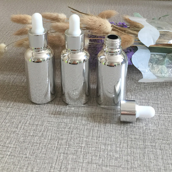 empty glass 50pieces/lot 30ml High temperature silver plated dropper bottle,30ml glass dropper container for Essential oil