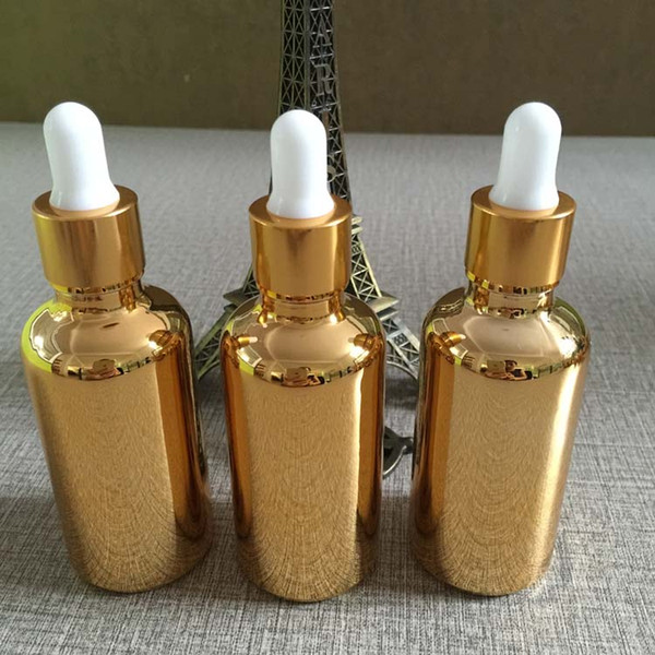 50pieces/lot 50ml High temperature gold plated dropper bottle, 50ml glass gold essentical oil bottle wholesale