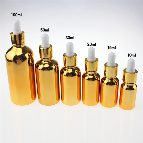 Wholesale 100PCS gold 100ml large glass essential oil dropper bottles , empty 100 ml golden e liquid dropper bottle wholesale
