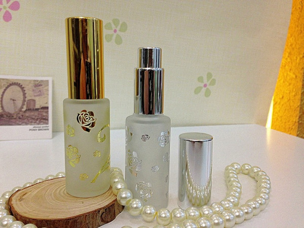 20pcs 15ML Empty Spray Round Frosted Rose pattern Glass Perfume Bottle With silver/Golden Cap ,Fragrance&Deodorant Bottles