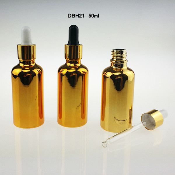 100pcs high-grade golden glass 50ml dropper bottles for essential oils , empty glass 50 ml essential oil bottle with dropper