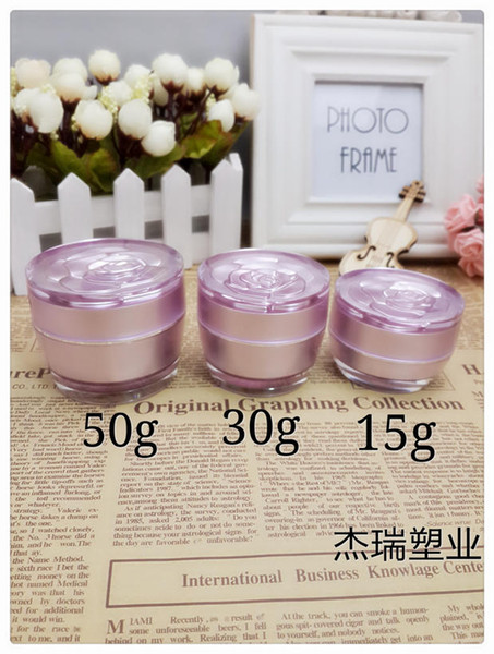50pcs 30 grams pink plastic cosmetics jars with rose lid, 30g plastic jar containers,1 ounce acrylic cream jars wholesale