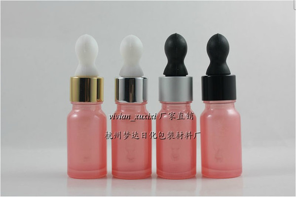 wholesales 50pcs 10 ml empty pink frost glass dropper container with dropper cap, 10ml glass dropper essentical oil bottle