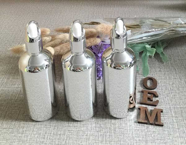 50pieces/lot 100ml empty glass silver color dropper bottle,dropper container 100ml glass essentical oil bottle wholesale