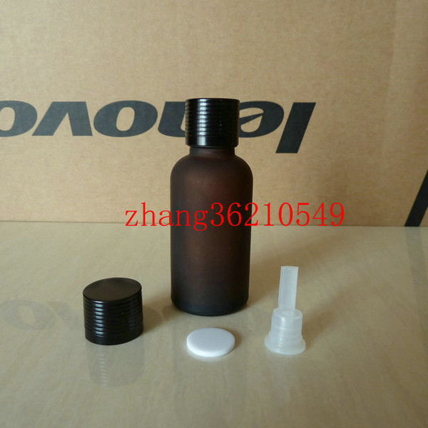 30ml brown/amber frosted Glass Essential Oil Bottle With shiny black aluminum cap. Oil vial, Essential Oil Container