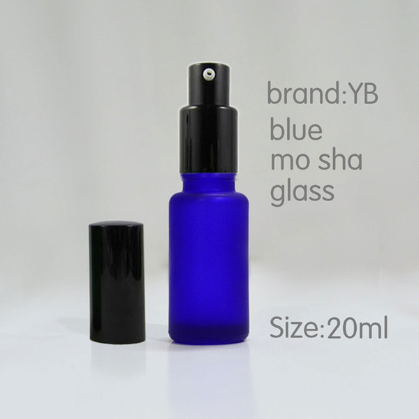 25PCS wholesale high quality 20ml blue frost glass bottle for premium emulsion, 20 ml glass perfume bottle with black sprayer
