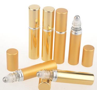 wholesale 8ml Gold Glass Ball Bottle with Steel Bead Roll On Bottle, Perfume or Cosmetic Essential Oil Packing Bottle