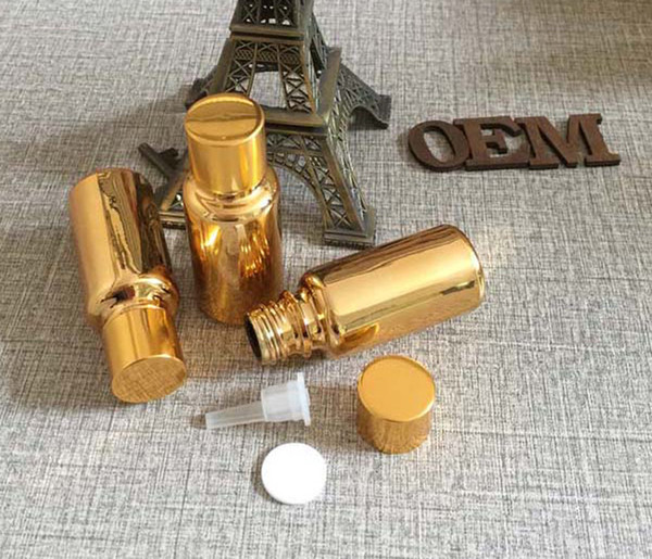 50pieces/lot 15ml High temperature glass gold plated Essential oil bottle empty , glass 15 ml essentical oil packaging empty