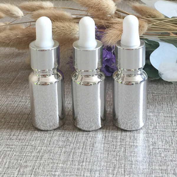 50pieces/lot 10ml glass empty silver plated dropper bottle,10ml dropper container,10ml silver essentical oil bottle wholesale