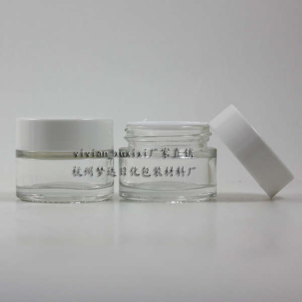30pcs 15g clear glass cream jar with white lid, glass empty 15 grams cosmetic container for eye cream,15g mini glass bottle
