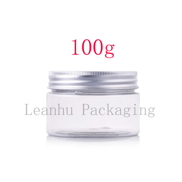 100g X 20 transparent PET cream jars bottles containers with aluminum lid , 100ml clear empty plastic tin for skin care cream