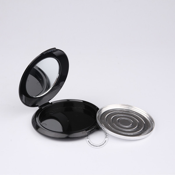 50 x 10g Black Plastic Powder/Blush Jar With Mirror + Aluminium Tray Empty Portable Cosmetic Box + Flip Lid Packaging Containers