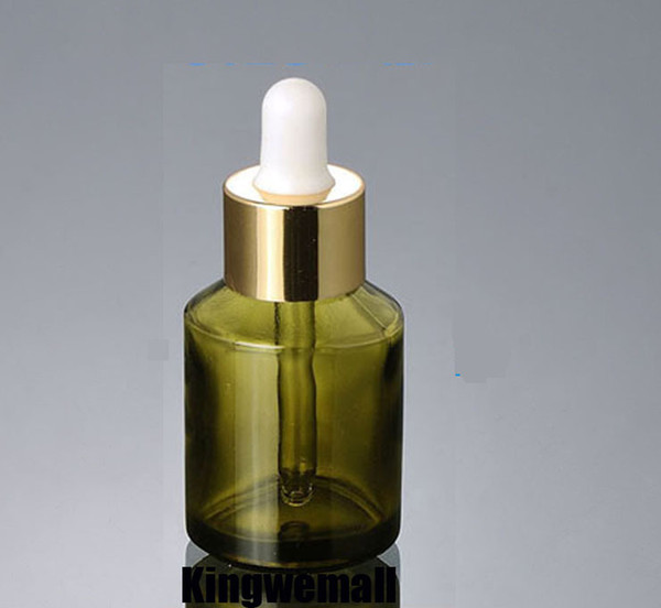 300pcs/lot High Grade Capacity 30ml Essential Oil Empty Glass Green Bottle with gold dropper for Cosmetic Container