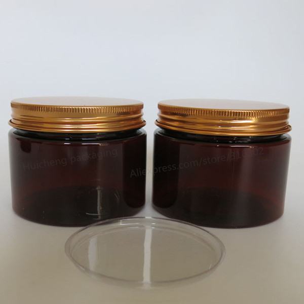 20 x 150 gram Amber Empty Plastic Jar With Gold Aluminum Lids Makeup Cosmetic Packaging Hand Cream Containers Facial mask Jars