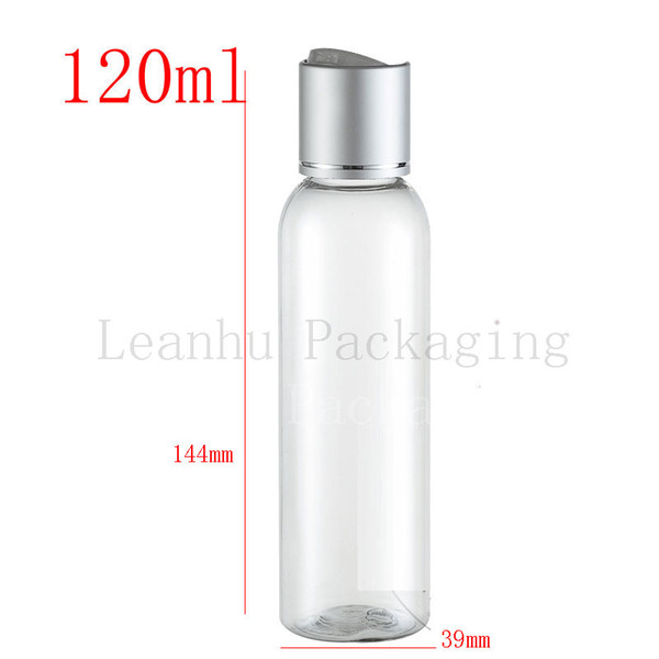 120ml X 50 transparent round empty PET plastic bottle with silver aluminum screw disk cap ,oil DIY SPA bottles container 120g
