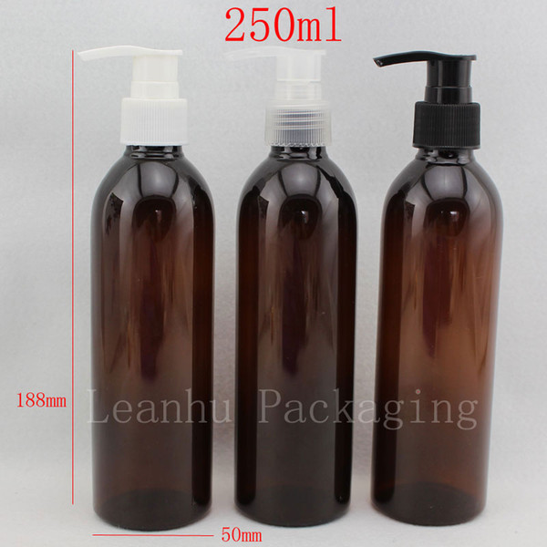 250ml X 20 empty lotion pump bottles brown , PET cosmetic container with liquid soap dispenser ,amber spray refillable bottle