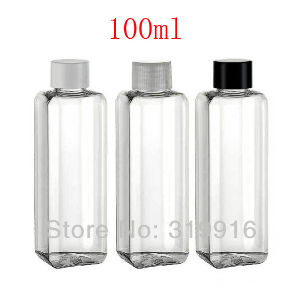 100ml X 50 empty transparent square cosmetic bottles with screw cap,100cc lotion plastic container with stopper DIY clear bottle