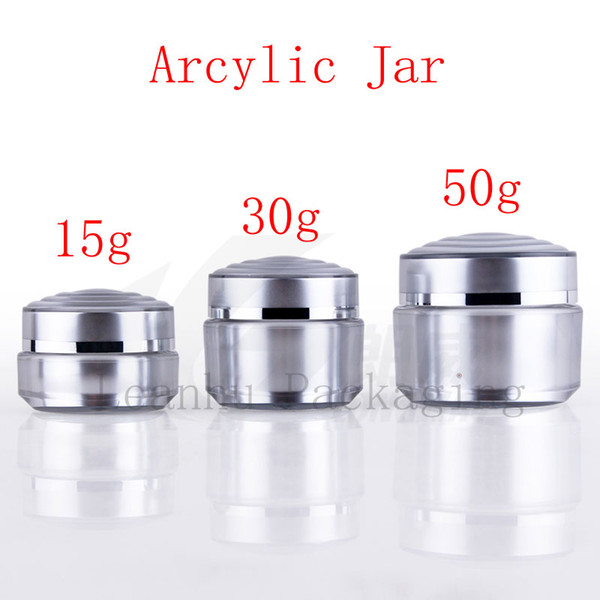 15g 30g 50g empty acrylic cosmetic cream bottle , silver acrylic cosmetic jars , plastic containers for cosmetics packaging