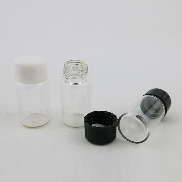 100 x 3ml Clear Empty Mini Glass Bottle with Plastic Lids 1/10oz Mini Glass Vials 3cc Screw Neck Sample Vials With Black Cap