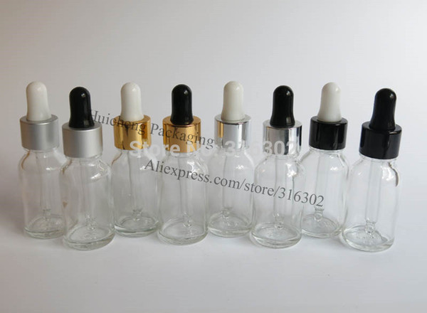 200 x 15ml empty boston round clear glass essential oil bottle with aluminum clourse dropper 1/2oz essential oil container