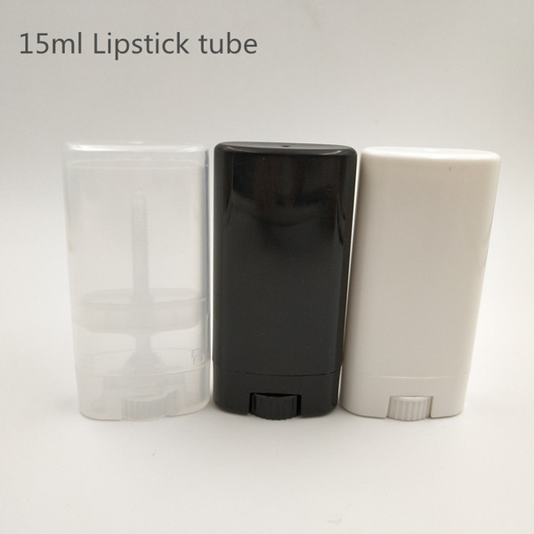 Free shipping 50pcs/lot 15ml oval shape cosmetic deodorant lipstick balm container tube with black, clear, white color