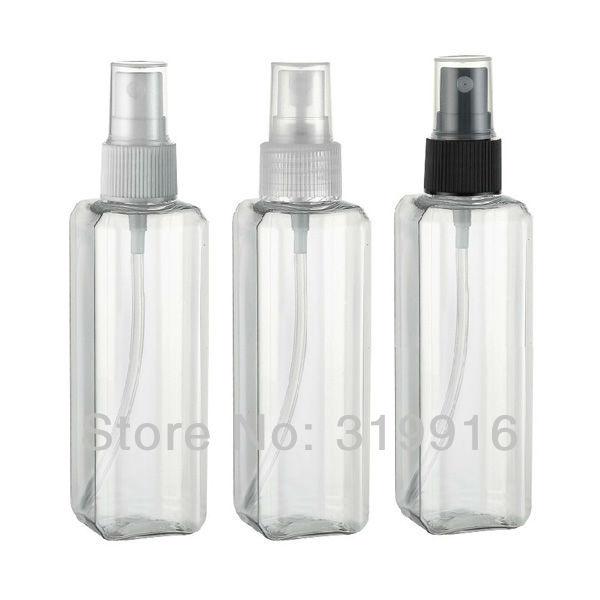 wholesale free shipping 50pc/lot 100ml square transparent spray pump empty plastic bottles pump water