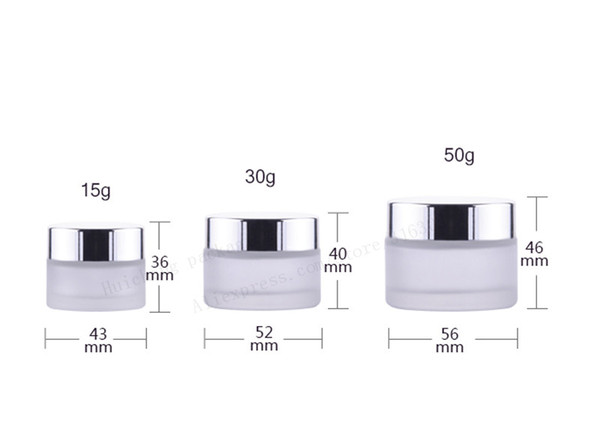 200 X New Design Frost Glass Make Up Cream Jar Pot Containers With Uv Shining Silver Cap and White Pad 15g 30g 50g