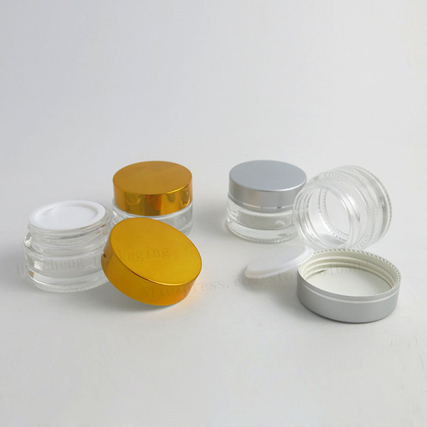 200 x 20g Empty Cream Glass Jar Cosmetic Make up Sample ContainersS 2/3OZ Emulsion Refillable Pot Silver Gold Lid For Travel